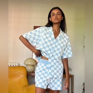 OAK + FORT CHECKERED KNIT TOP. nwt